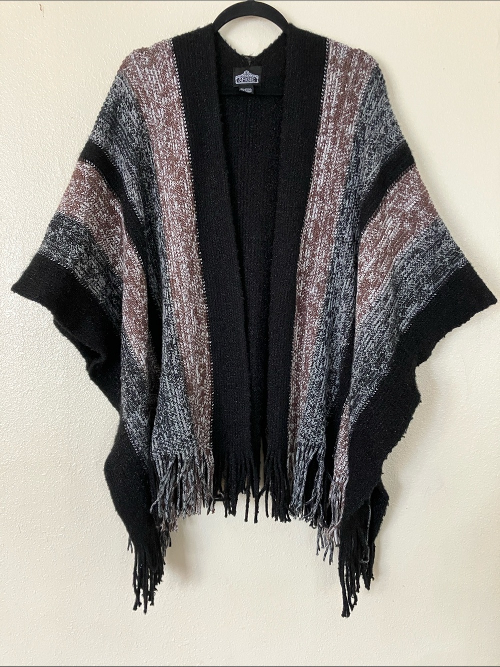 Angie Neutral Knit Fringe Cardigan Sweater, OS